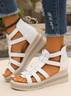 New Summer Sandals For Women Soft Leather Wedge Heel Rhinestone Thick-soled Roman Sandals Elegant Hollow Sandals