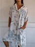 Women Floral Half Sleeve Summer Printing Dress Stand Collar Daily Vintage Midi Tank A-Line Dress