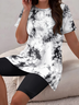 Women Abstract Printing Two-Piece Set Daily Short Sleeve Casual Summer Top With Pants Matching Set