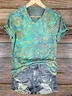 Women Floral Short Sleeve Tee T-shirt V Neck Printing Casual Summer Graphic Tee Top