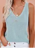 Women Sleeveless Tank Top Camisole Summer Plain Split Joint V Neck Daily Simple Top