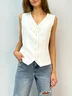 Women Sleeveless Tank Top Camisole Summer Plain Buckle V Neck Daily Simple Top