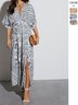 Women Floral Short Sleeve Summer Printing Dress V Neck Daily Vintage Maxi Tank A-Line Dress