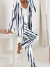 Women Abstract Stripes Printing Two-Piece Set Daily Long Sleeve Casual Spring/Fall Coat With Pants Matching Set