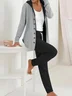 Women Plain Printing Two-Piece Set Daily Long Sleeve Casual Spring/Fall Coat With Pants Matching Set