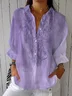 Women Floral Three Quarter Sleeve Shirt Spring/Fall Printing Shirt Collar Daily Casual Top