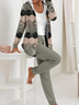 Women Abstract Printing Two-Piece Set Daily Long Sleeve Casual Spring/Fall Coat With Pants Matching Set