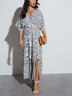 Women Floral Short Sleeve Summer Printing Dress V Neck Daily Vintage Maxi Tank A-Line Dress