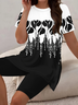 Women Abstract Printing Two-Piece Set Daily Short Sleeve Casual Summer Top With Pants Matching Set
