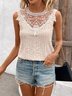 Women Sleeveless Tank Top Camisole Summer Floral Embroidery Crew Neck Daily Simple Top