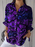Women Floral Three Quarter Sleeve Shirt Spring/Fall Printing Shirt Collar Daily Casual Top