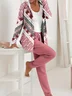 Women Abstract Printing Two-Piece Set Daily Long Sleeve Casual Spring/Fall Coat With Pants Matching Set