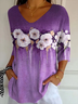 Women Floral Three Quarter Sleeve Tee T-shirt V Neck Printing Casual Spring/Fall Graphic Tee Top