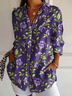 Women Floral Long Sleeve Shirt Spring/Fall Buckle Shirt Collar Daily Casual Top