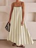 Women Striped Sleeveless Summer Split Joint Dress Square Neck Daily Vintage Maxi Tank A-Line Dress