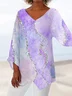 Women Geometric Three Quarter Sleeve Tee T-shirt V Neck Printing Casual Spring/Fall Top