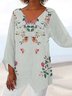 Women Geometric Three Quarter Sleeve Tee T-shirt V Neck Printing Casual Spring/Fall Top