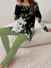 Women Floral Printing Two-Piece Set Daily Long Sleeve Casual Spring/Fall Top With Pants Matching Set