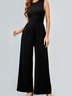 Women Plain Crew Neck Sleeveless Casual Summer Jumpsuit