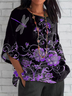 Women Floral Half Sleeve Tee T-shirt Crew Neck Casual Summer Top