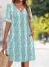 Women Striped Short Sleeve Summer Dress V Neck Daily Casual Midi Fit & Flare Dress A-Line Dress