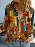 Women Abstract Long Sleeve Shirt Spring/Fall Buckle Shirt Collar Daily Casual Top