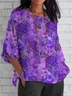 Women Floral Half Sleeve Tee T-shirt Crew Neck Casual Summer Top