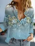 Women Floral Long Sleeve Shirt Spring/Fall Buckle Shirt Collar Daily Casual Top