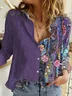 Women Floral Long Sleeve Shirt Spring/Fall Buckle Shirt Collar Daily Casual Top