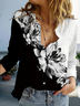 Women Floral Long Sleeve Shirt Spring/Fall Buckle Shirt Collar Daily Casual Top