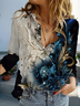 Women Floral Long Sleeve Shirt Spring/Fall Buckle Shirt Collar Daily Casual Top