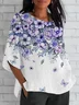 Women Floral Half Sleeve Tee T-shirt Crew Neck Casual Summer Top