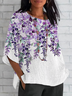 Women Floral Half Sleeve Tee T-shirt Crew Neck Casual Summer Top