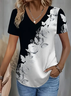 Women Floral Short Sleeve Tee T-shirt V Neck Printing Casual Summer Graphic Tee Top