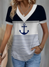 Women Anchor Short Sleeve Tee T-shirt V Neck Printing Casual Summer Graphic Tee Top