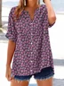 Women Floral Short Sleeve Shirt Summer Printing V Neck Daily Casual Top