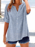 Women Striped Short Sleeve Shirt Summer Printing V Neck Daily Casual Top