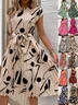 Women Abstract Graphic Short Sleeve Summer Printing Dress V Neck Daily Vintage Midi Tank A-Line Dress