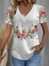 Women Floral Short Sleeve Tee T-shirt V Neck Printing Casual Summer Graphic Tee Top