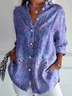 Women Floral Long Sleeve Shirt Spring/Fall Buckle Shirt Collar Regular Sleeve Daily Casual Top