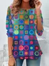 Women Geometric Long Sleeve Tee T-shirt Crew Neck Printing Casual Spring/Fall Tunic Top