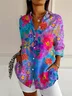 Women Floral Long Sleeve Shirt Spring/Fall Buckle Shirt Collar Regular Sleeve Daily Casual Top