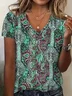 Women Floral Short Sleeve Tee T-shirt V Neck Printing Casual Summer Graphic Tee Top