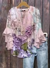 Women Floral Half Sleeve Shirt Summer Printing V Neck Daily Casual Top