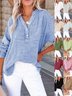 Women Plain Long Sleeve Shirt Spring/Fall Split Joint V Neck Daily Casual Top