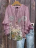 Women Floral Half Sleeve Shirt Summer Printing V Neck Daily Casual Top