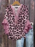 Women Leopard Half Sleeve Shirt Summer Printing V Neck Daily Casual Top