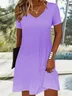 Women Little Black Dress Plain Short Sleeve Summer Dress V Neck Daily Casual Midi Fit & Flare Dress A-Line Dress