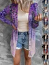 Women Geometric Spring/Fall Cover-up Sexy Printing Lightweight Cardigan