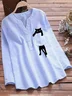 Women Striped Long Sleeve Shirt Spring/Fall Printing V Neck Daily Vintage Top